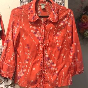 Anthropologie coral flower button down shirt